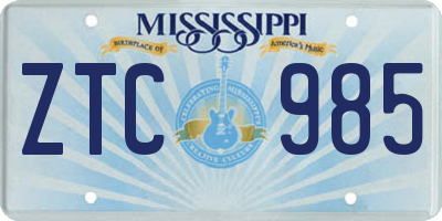 MS license plate ZTC985