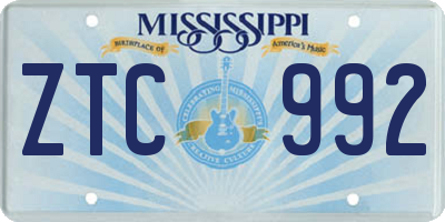 MS license plate ZTC992