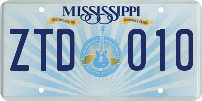 MS license plate ZTD010