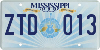 MS license plate ZTD013