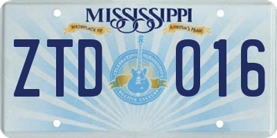 MS license plate ZTD016