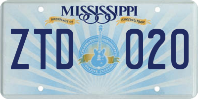 MS license plate ZTD020