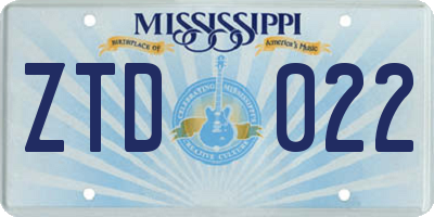 MS license plate ZTD022