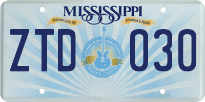 MS license plate ZTD030