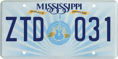 MS license plate ZTD031