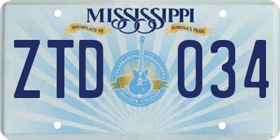 MS license plate ZTD034