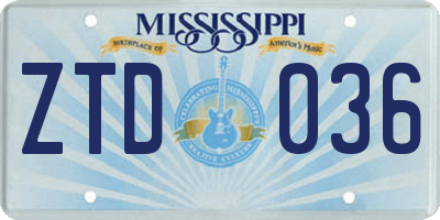 MS license plate ZTD036