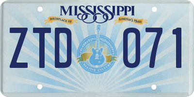 MS license plate ZTD071