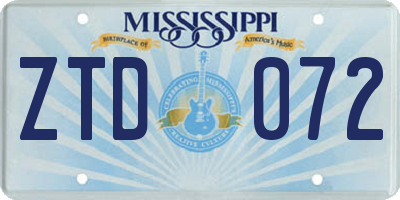 MS license plate ZTD072