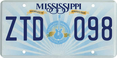 MS license plate ZTD098