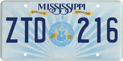 MS license plate ZTD216
