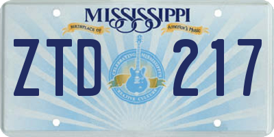 MS license plate ZTD217
