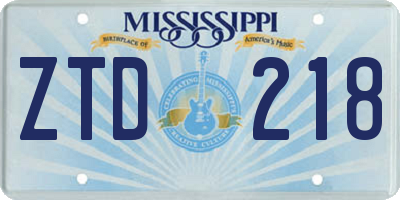 MS license plate ZTD218