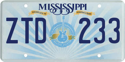 MS license plate ZTD233