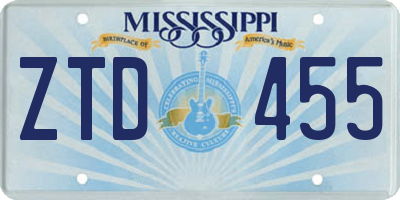 MS license plate ZTD455