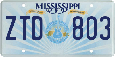 MS license plate ZTD803