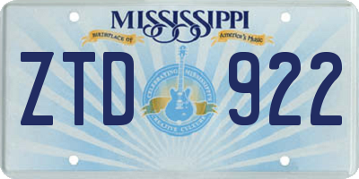 MS license plate ZTD922