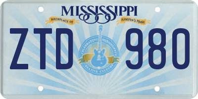 MS license plate ZTD980