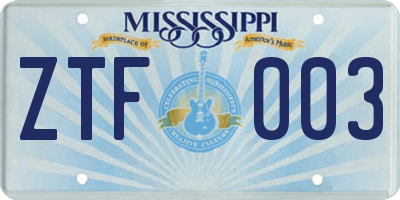 MS license plate ZTF003