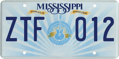 MS license plate ZTF012