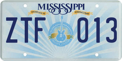 MS license plate ZTF013
