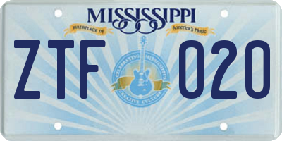 MS license plate ZTF020