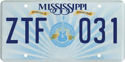 MS license plate ZTF031