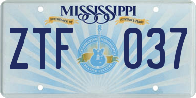 MS license plate ZTF037