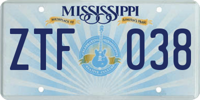 MS license plate ZTF038