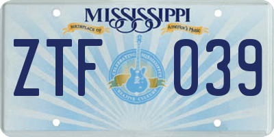 MS license plate ZTF039