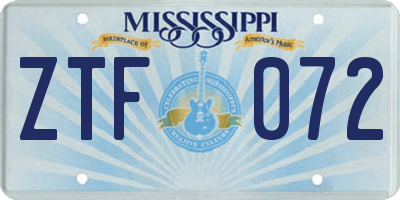 MS license plate ZTF072
