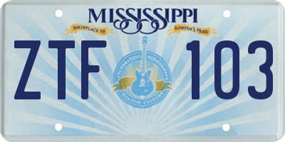 MS license plate ZTF103