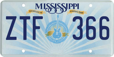 MS license plate ZTF366