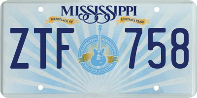 MS license plate ZTF758