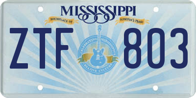 MS license plate ZTF803