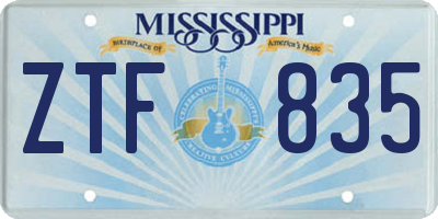 MS license plate ZTF835
