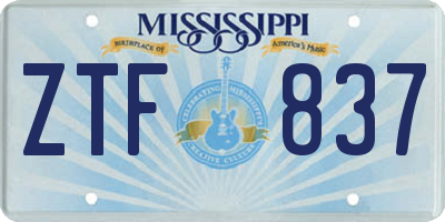 MS license plate ZTF837