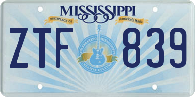 MS license plate ZTF839