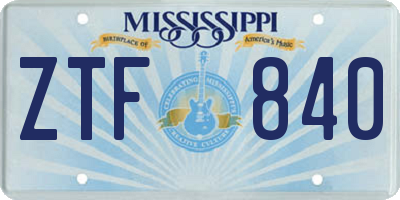 MS license plate ZTF840