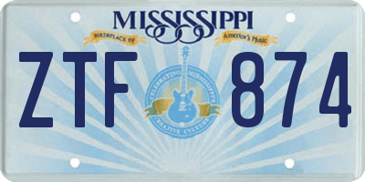 MS license plate ZTF874
