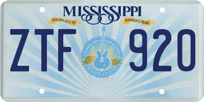 MS license plate ZTF920
