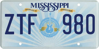 MS license plate ZTF980
