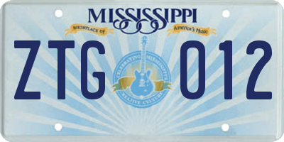MS license plate ZTG012