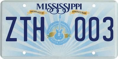MS license plate ZTH003