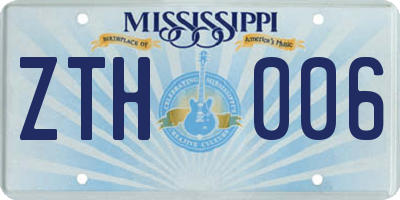MS license plate ZTH006