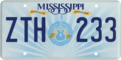 MS license plate ZTH233