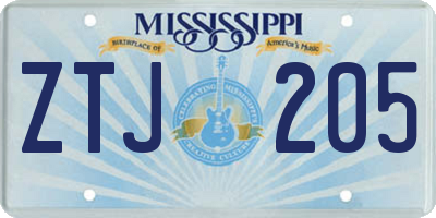 MS license plate ZTJ205