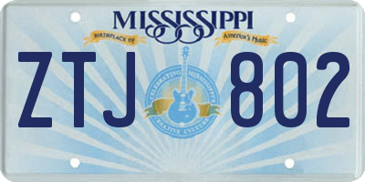 MS license plate ZTJ802