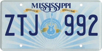 MS license plate ZTJ992