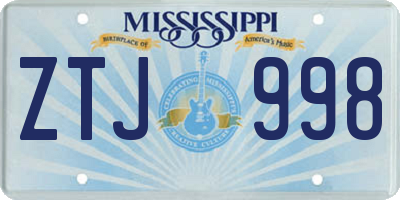 MS license plate ZTJ998